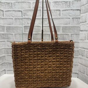 Patricia Nash Woven Mela Square Straw Bag Tan. Leather/rattan. Pre-owned.